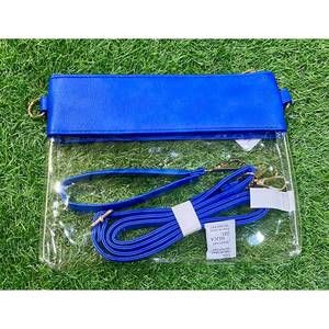 NEW MIMI WHOLESALE game day clear crossbody bag with vegan leather trim in royal
